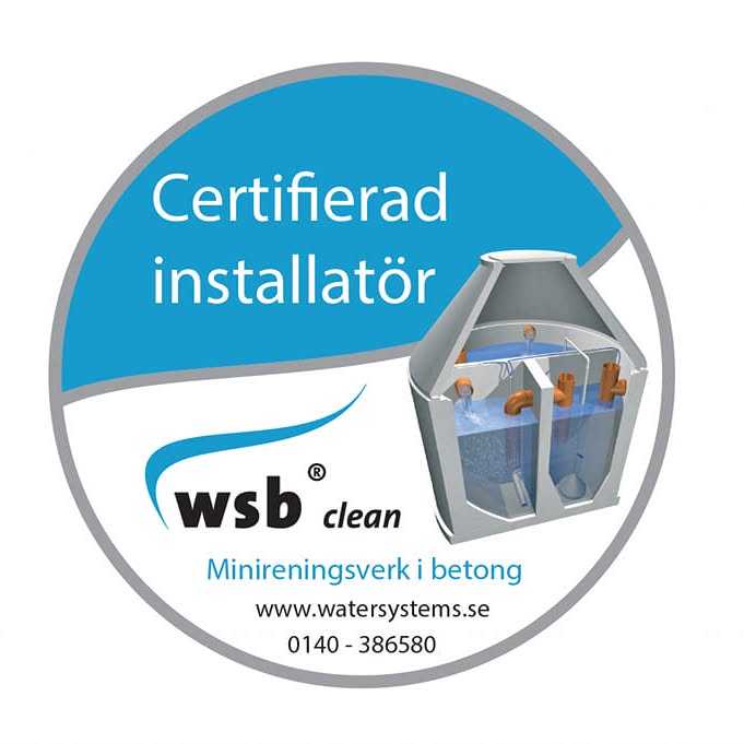 Certifikatbadge: certifierad installatör av WSB Clean minireningsverk